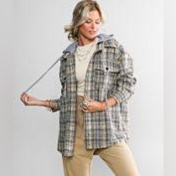 A‎ Peach (A Buckle Brand) Oversized Tweed Hooded Shacket Size Large - Picture 3 of 10